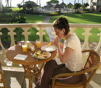 The sun was shining in the morning on the Lanai of the hotel. We loved having the suite! At $325 per night it is no wonder!
