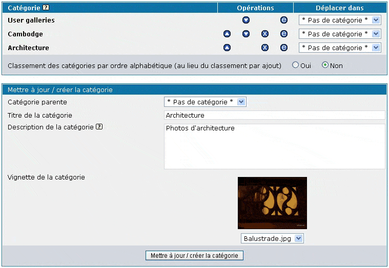 Gestion des catégories